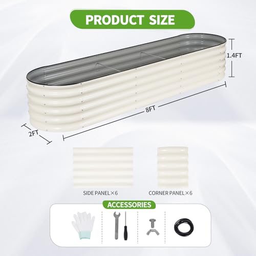 Galvanized Raised Garden Bed - 2 Pcs 8x2x1.4FT Planter Box, White - color: White, size: 8x2x1.4FT