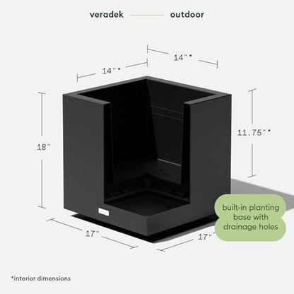 Veradek Block Series Cube Planter - Square Outdoor Planter - color: Black, size: Small