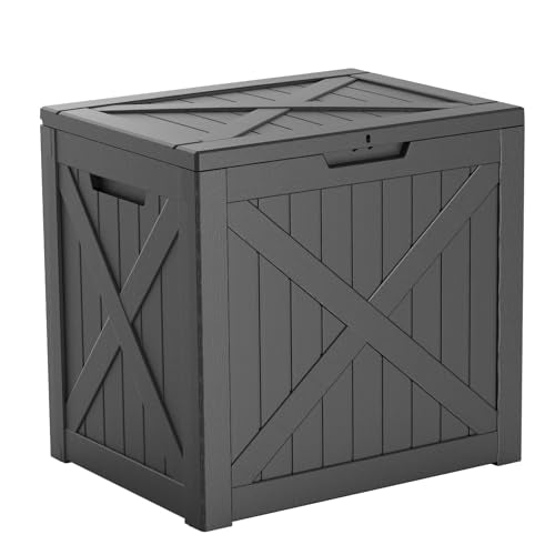 Vixzen 32 Gallon Deck Boxes Outdoor Waterproof, Lockable Outdoor Storage Bench for Patio Cushions, Garden Tools, Pool Supplies (Black, 32 Gallon) - color: Black, size: 32 Gallon