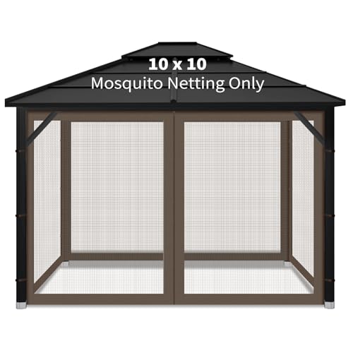 Gazebo Replacement Mosquito Netting for Patio, 10x10 ft, Coffee - color: Coffee, size: 10x10