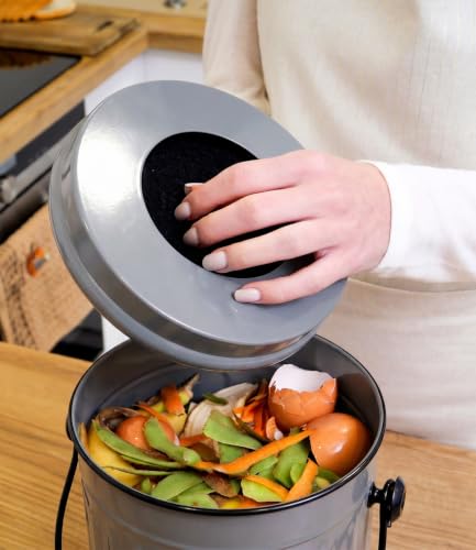 Plexon Countertop Compost Bin Kitchen with Lid, Gray 1.5 Gall - color: Gray