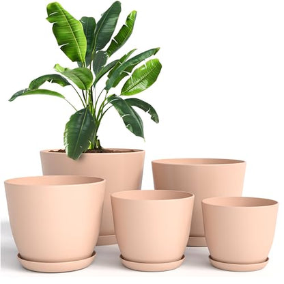 Plant Pots Indoor with Drainage, 5 Pack Multi-Size Planters Set, Pink - color: Peach Pink, size: Pack of 5