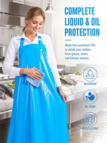 Molaxhome TPU Waterproof Apron Oil-resistant Chef Apron for Unisex Kitchen - color: Blue