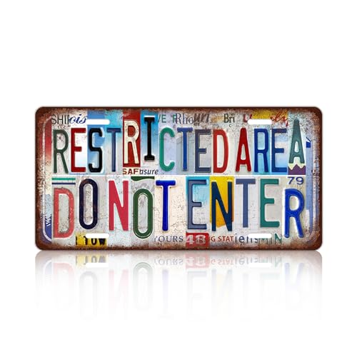 Vintage Wall Decor Restricted Area Do Not Enter License Plate - color: plate-A-14