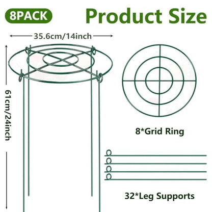 DAYUMKOU 8 Pack Peony Cages and Supports, 14" D x 24" H - size: 8pc 14"x24"