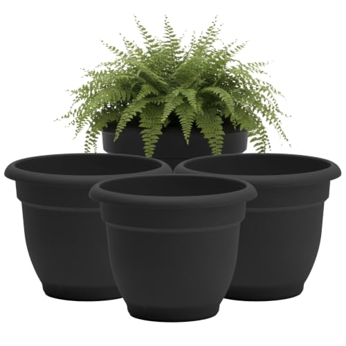 Bloem Ariana 8" Plastic Self-Watering Planter, Black, 4-Pack - color: Black, size: 8" (Pack of 4)