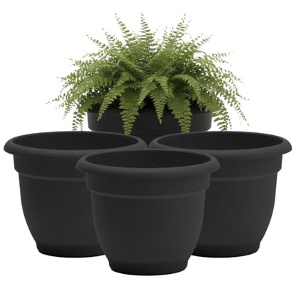 Bloem Ariana 8" Plastic Self-Watering Planter, Black, 4-Pack - color: Black, size: 8" (Pack of 4)