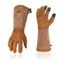 Vgo... Men's Extra-Long Leather Gardening Gloves, Gauntlet with Adjustable Cuff, Puncture & Thorn Proof, Touchscreen (SL6592) - color: 1 Pair - Dark Brown, size: Men's X-Large