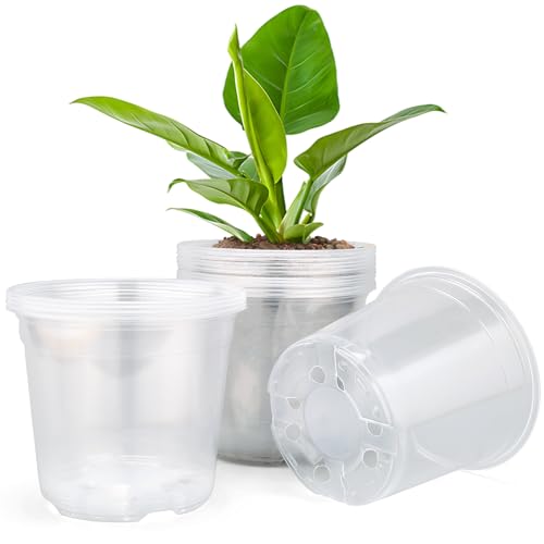 15 Pack Clear Nursery Pots with Drainage Holes, 6 Inch Seed Starting Plastic Plant Pots, Transparent Variety Pack Flexible Garden Pot for Outdoor Indoor (Clear, 6 Inch) - size: 6 Inch