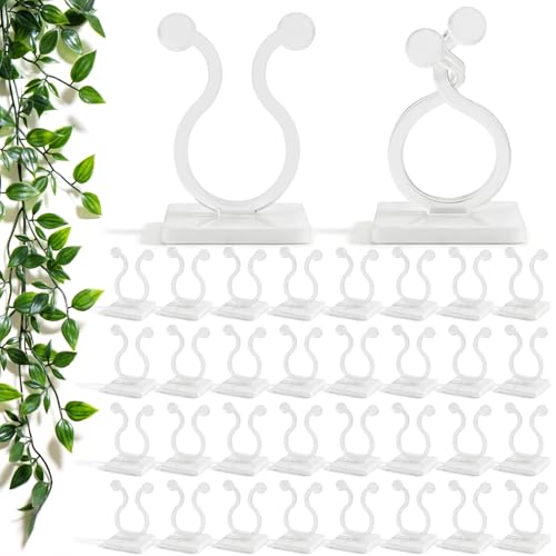 100 Pcs Plant Climbing Wall Fixture Clips, White Plant Fixer with Self-Adhesive Hook, Fixing Clip Vines Holder for Indoor Outdoor Plants Support Cable Wire (Medium)