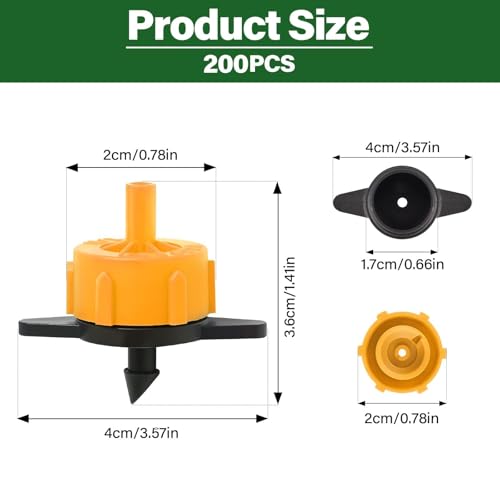 Kalolary 200PCS Drip Irrigation Emitters Drip Emitter for 1/4 Drip Irrigation Tubing Pressure Compensating Dripper Emitters System Drip Tip Constant Flow Drip System Part for Garden Supplies (1/2 GPH)