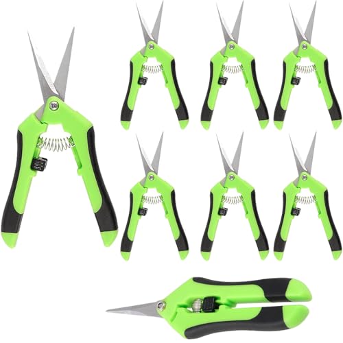JEUIHAU 8 Pack 6.5 Inches Bud Trimming Scissors, Gardening Hand Pruning Shears with Straight Tip Stainless Steel Blades, Micro Tip Pruning Snips for Trimming Garden Herb Plant Flower, Green