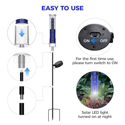 Upgraded Solar Rain Gauge Outdoor, LED Light Rain Gauges for Yard