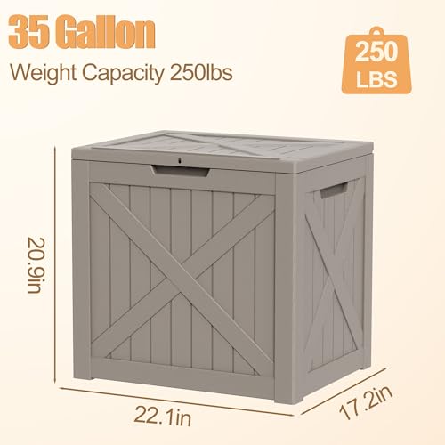 35 Gallon Waterproof Deck Box Bench, Outdoor Lock Toy Storage Bins