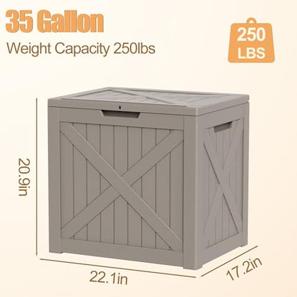 35 Gallon Waterproof Deck Box Bench, Outdoor Lock Toy Storage Bins