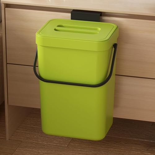 3.2 Gallons Hanging Trash Can with Lid - Kitchen Garbage Can, Under Sink Trash Can, Garbage Can for Bathroom, Waste Bucket Outdoor Indoor, 12L(Lime Green) - color: GREEN, size: 12 L / 3.2 Gal - Lid