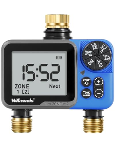 Brass Water Timer for Garden Hose, 2 Zone Sprinkler Timer, Automatic Irrigation System/Rain Delay/Manual Watering, Programmable Watering for Lawn, Yard, Drip Irrigation C92WT06 - color: Brass