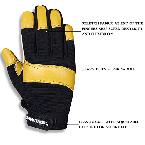 SAWANS Leather Gardening Gloves Working for Women and Men Utility Dexterity Breathable Garden Work Safety Gloves - size: Medium