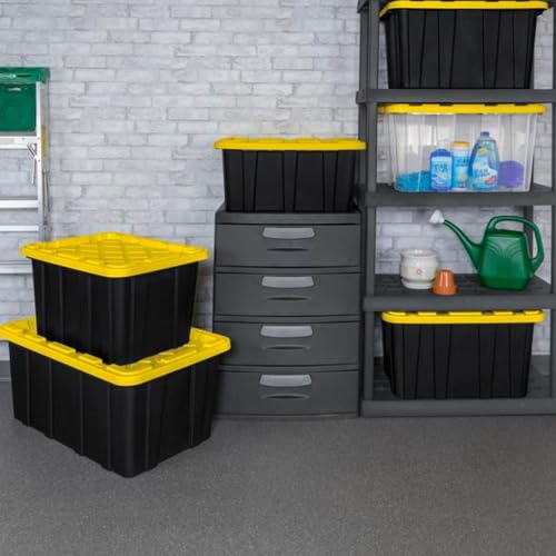 Sterilite Industrial Storage Tote with Lids for Garage, 27 Gallon, 8-Pack - size: 27 Gallon - Black/Yellow