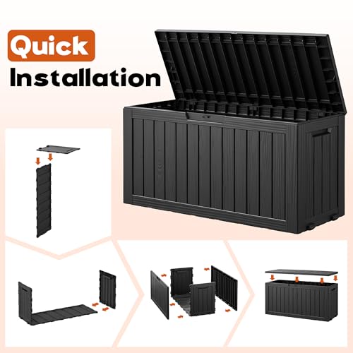 Outdoor Deck Storage Castored Box,Waterproof,Black,85 Gallon - color: Striped Black, style: 85 Gallon