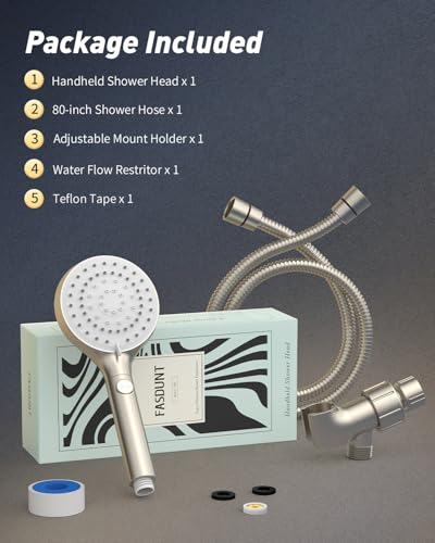 FASDUNT High Pressure Handheld Shower Head with Hose, Brushed Nickel - color: Brushed Nickel, style: 6 Spray-Settings