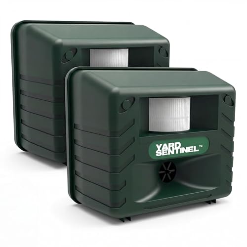 ASPECTEK Includes AC Adapter, Extension Cord Pest Repeller Yard Sentinel 2 Pack Outdoor Ultrasonic Animal Control, Green, Sound Frequency:15 kHz -18 kHz - style: Pack of 2