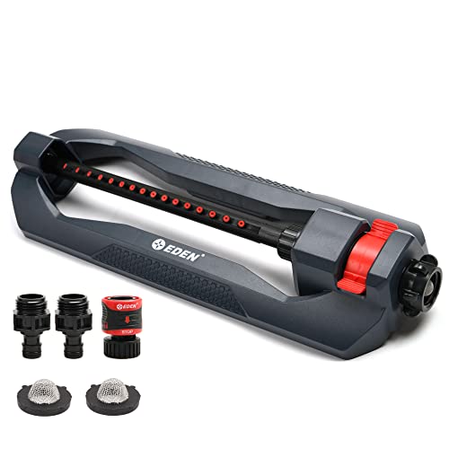 Eden 96213 Weighted Essential Oscillating Sprinkler | Covers Up to 3,600 sq. ft., 16 Precision Nozzles, Adjustable Range, Turbo Drive Motor, Quick Connect Bundle, Stainless Steel Filters, Black - size: 16 Nozzles