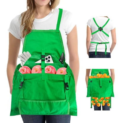 Gardening Apron Harvest Apron with Pockets, Green Garden Apron, Adjustable Waist Belt - color: Cross Back Apron