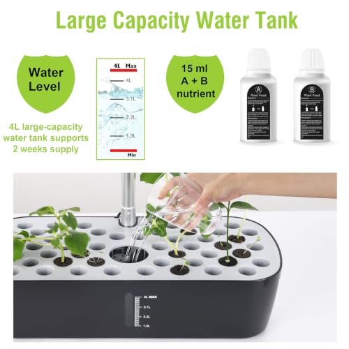 52 Pods Smart Hydroponics Growing System Indoor Herb Garden with Auto Timer - color: Black