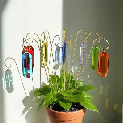 7 Pack Crystal Prisms Suncatcher Plant Stake for Indoor Window Sun Catchers - color: 7 Pack Colorful