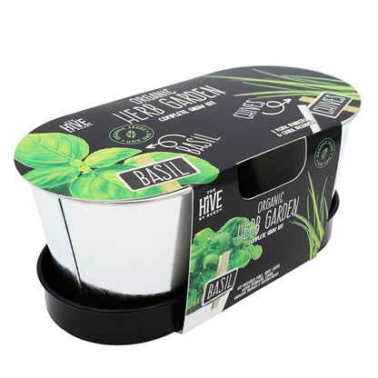 Buzzy Seeds Kitchen Herb Kit 2-Pot with Tray, Metal Planters, Basil Chives