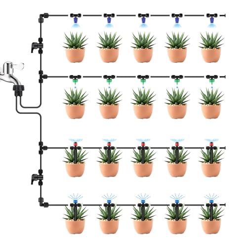 Kalolary 30Pcs Push-to-Fit Drip Irrigation Spray Emitters for 1/4" Tubing - size: 1/4” Push-to-Connect Tee- Misting- 30P Blue