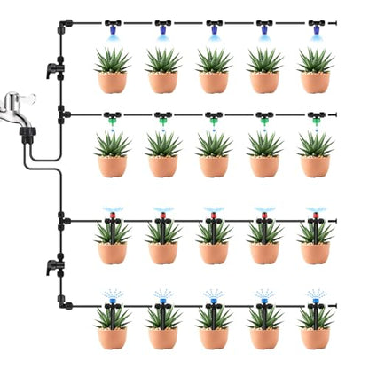Kalolary 30Pcs Push-to-Fit Drip Irrigation Spray Emitters for 1/4" Tubing - size: 1/4” Push-to-Connect Tee- Misting- 30P Blue