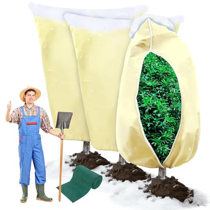 3 Packs Plant Covers Freeze Protection Frost Cloth for Outdoor Plants, 47'' x 70'' 2.47oz/yd² Frost Cloth Blankets with Zipper Drawstring, Winter Tree Covers for Plants Fruit Raised Bed Animal - size: 47''x 70''-3PCS
