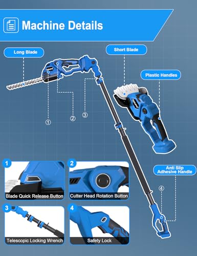 AZZUNO Pole Hedge Trimmer Cordless, 14.5FT Max Reach Electric Grass Shears Shrubbery Hedge Trimmer with 2 Packs 2.0Ah Batteries - style: with extension pole