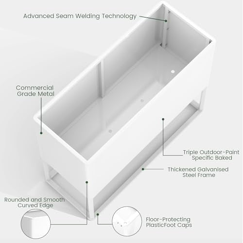 Modern Raised Metal Planter Box with Legs,38" L x 15" W x 30.5" H - color: White