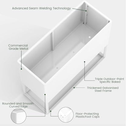 Modern Raised Metal Planter Box with Legs,38" L x 15" W x 30.5" H - color: White