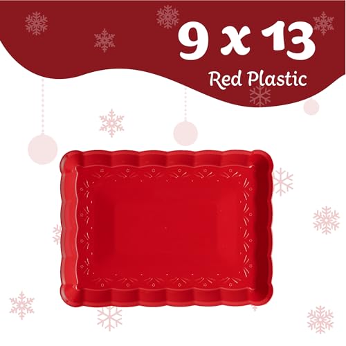 Plasticpro Plastic Serving Trays - Serving Platters Rectangle 9X13 Disposable Party Dish Includes 8 Red Christmas Trays - color: Red