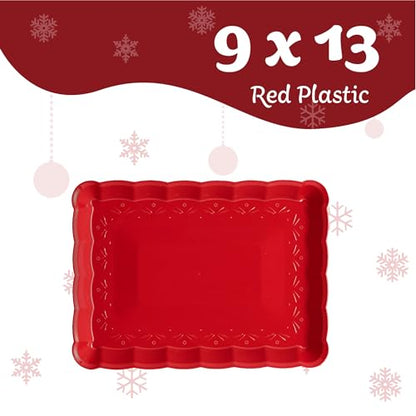 Plasticpro Plastic Serving Trays - Serving Platters Rectangle 9X13 Disposable Party Dish Includes 8 Red Christmas Trays - color: Red