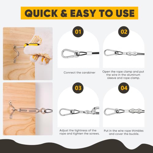 String Light Hanging Kit with 200FT Black Vinyl Coated Wire Rope - size: 200FT