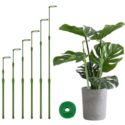 Yhtpouqe 6 Pack Extendable Plant Stakes, 16.5-42.5 Inch Plant Stakes for Indoor Outdoor, Adjustable Monstera Plant Support Sticks with Clips for Clombing Plants, Vine, Orchid, Tomato, Vegetables - size: 6 Pack