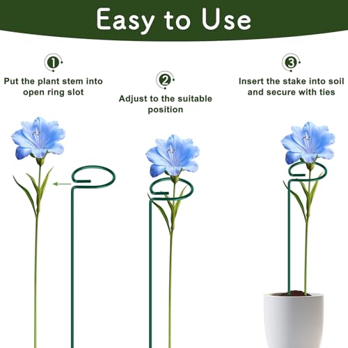 FEED GARDEN 24 Inch 12 Pack Plant Support Stakes, Metal Garden Flower Stakes and Supports for Outdoor Plants, Plant Stem Support with 24 Twist Ties for Amaryllis Lily Rose Peony Tomatoes Gladiolus - size: 24 Inch
