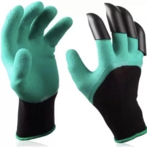 Garden Gloves with Claws for Digging – Heavy Duty Waterproof Gardening Gloves with ABS Plastic Fingertips – One Size Fits Most, Green & Black