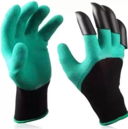 Garden Gloves with Claws for Digging – Heavy Duty Waterproof Gardening Gloves with ABS Plastic Fingertips – One Size Fits Most, Green & Black