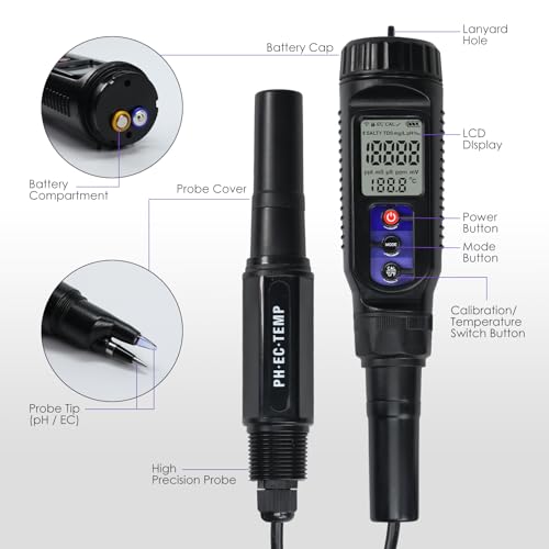 pH Meter for Food 3-in-1 Digital pH EC Temperature Meter with ATC, Food pH Tester for Checking Fermentation/Bread Dough/Sausages, Waterproof pH Probe Meter for Cosmetics, Solid and Soft Soil Sample - color: 3-in-1 Food pH Meter