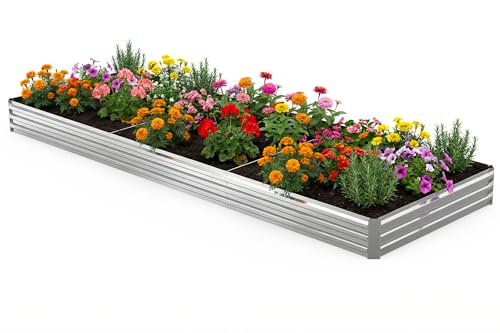 12x4x1FT Galvanized Raised Garden Bed, Metal Planter,Silver,1 Pack - size: 12x4x1FT
