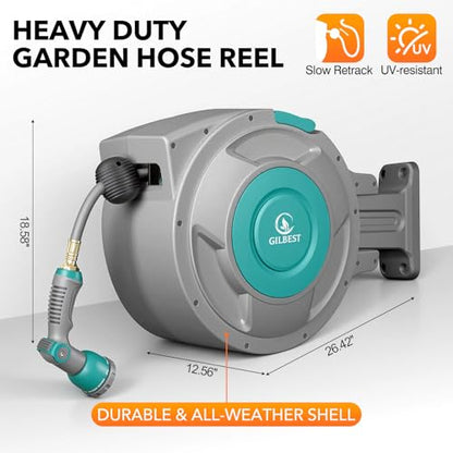 5/8" x 100 ft Retractable Garden Hose Reel, Heavy Duty Water Hose Reel - color: Green, size: 5/8in 100FT+6.5FT