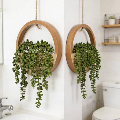 2 Pack Fake Plants Artificial Wall Hanging Succulents Plant - color: Wood Color, size: 2 Pcs