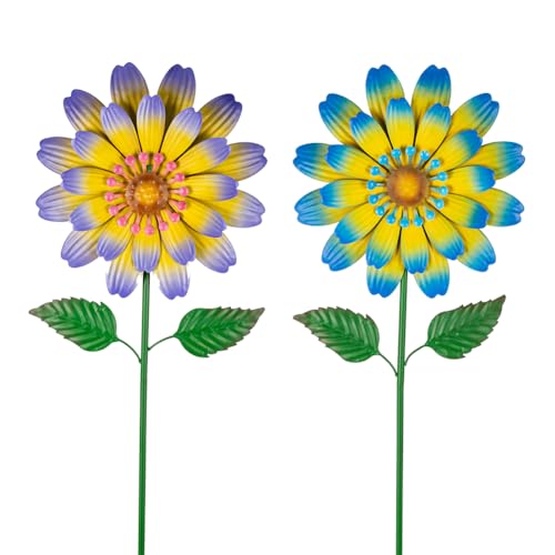Metal Flower Decorative Garden Stakes,2 Pack Large Flower Stakes - color: Flower-2 Pack（2）