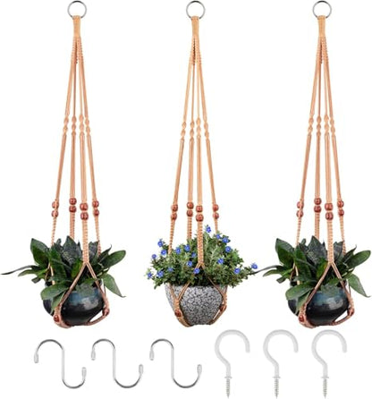 RIFNY Macrame Plant Hanger Indoor, Hanging Plant Holder, Brown, 3 PCS - color: Brown, size: 35 Inch 3pcs